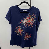 Chico's Women's Size XL Navy Sequins Short Sleeve Shirt