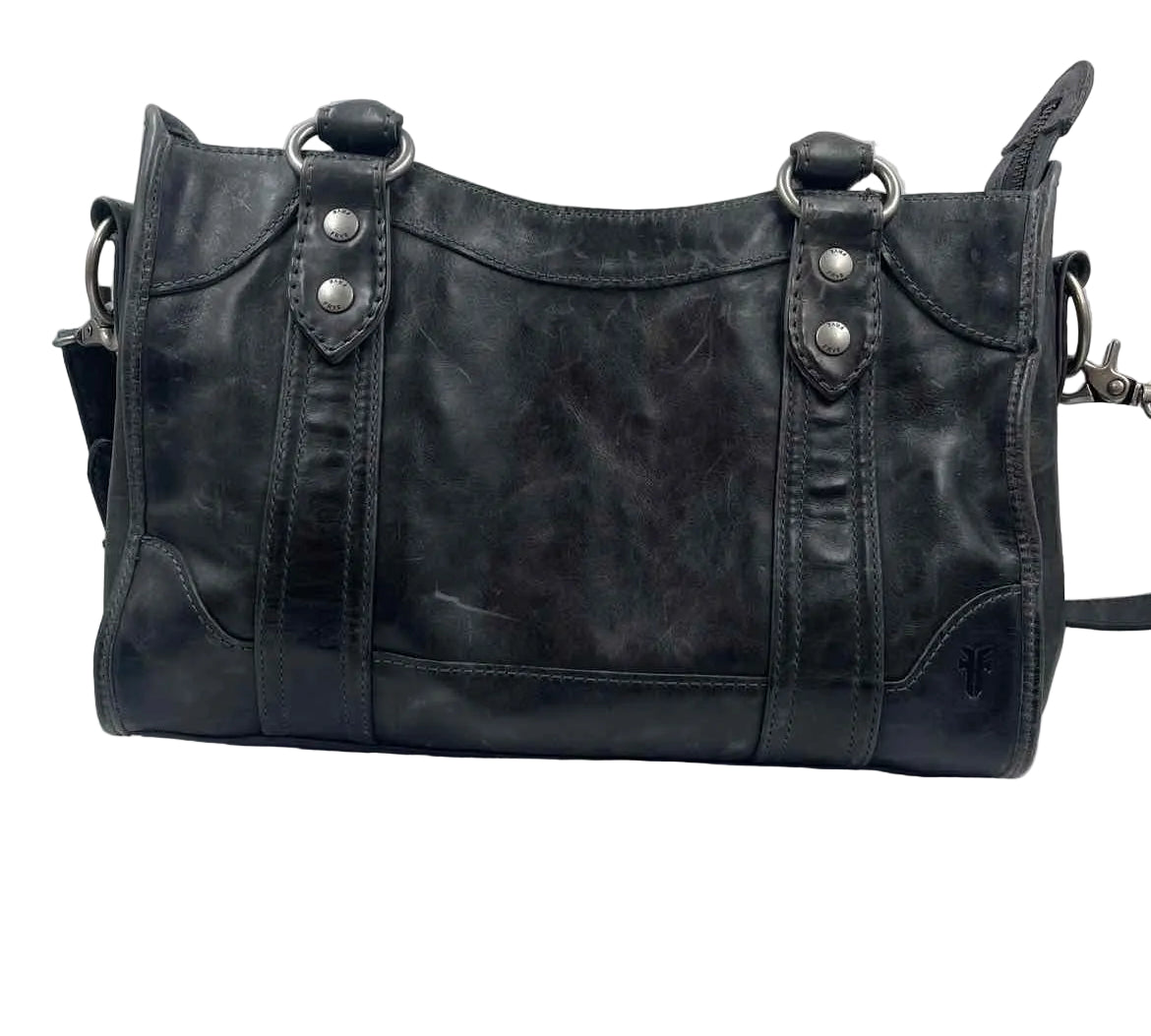FRYE Distressed Charcoal Leather MELISSA Handled Satchel Purse w/Crossbody