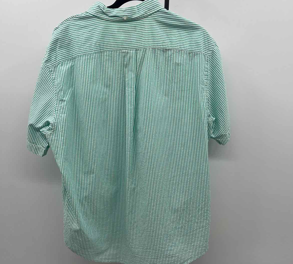 Lands End Men's Size L Green Striped Short Sleeve Shirt