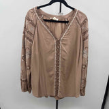 Aveology Women's Size 18 Brown Embroidered Long Sleeve Shirt