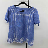 Talbots Women's Size M Blue Embroidered Short Sleeve Shirt