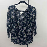 JJill Women's Size 6 Navy Floral Long Sleeve Shirt