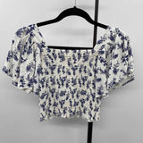 Japna Women's Size S Navy Floral Short Sleeve Shirt