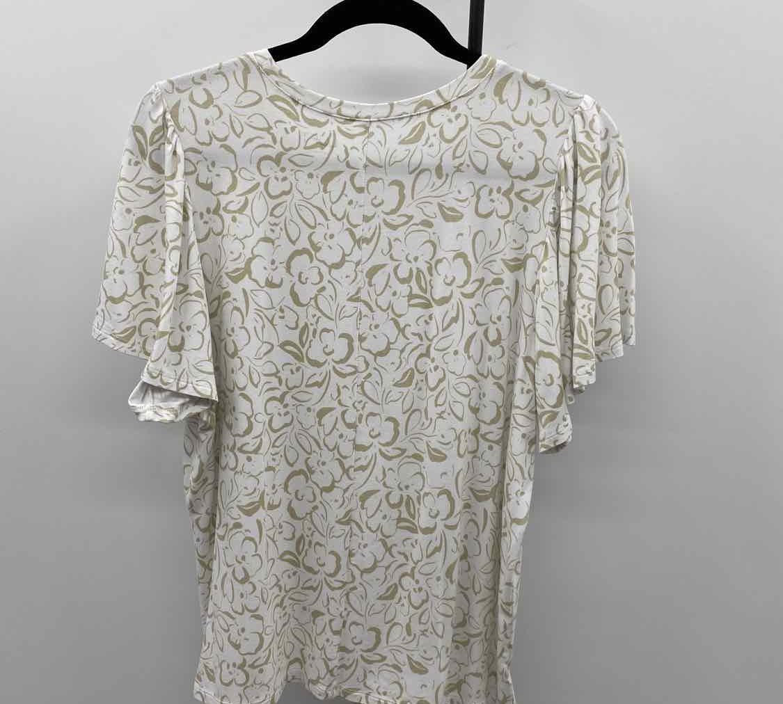 Loft Women's Size L Tan Floral Short Sleeve Shirt