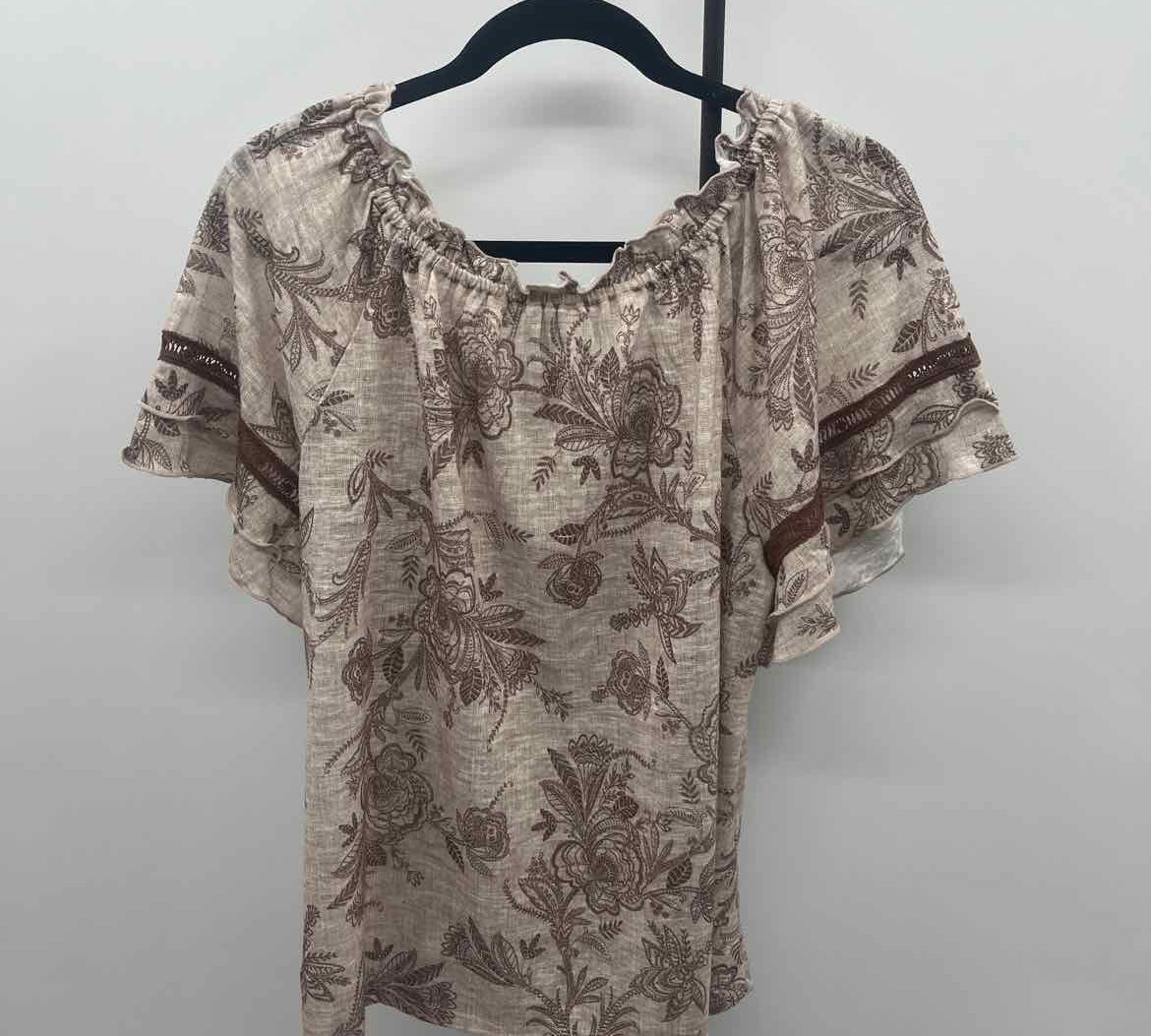 Status Women's Size XL Brown Floral Short Sleeve Shirt
