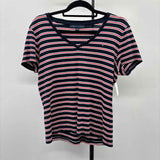 Tommy Hilfiger Women's Size L Navy Stripe Short Sleeve Shirt