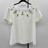 Banana Republic Women's Size M White Beaded Short Sleeve Shirt