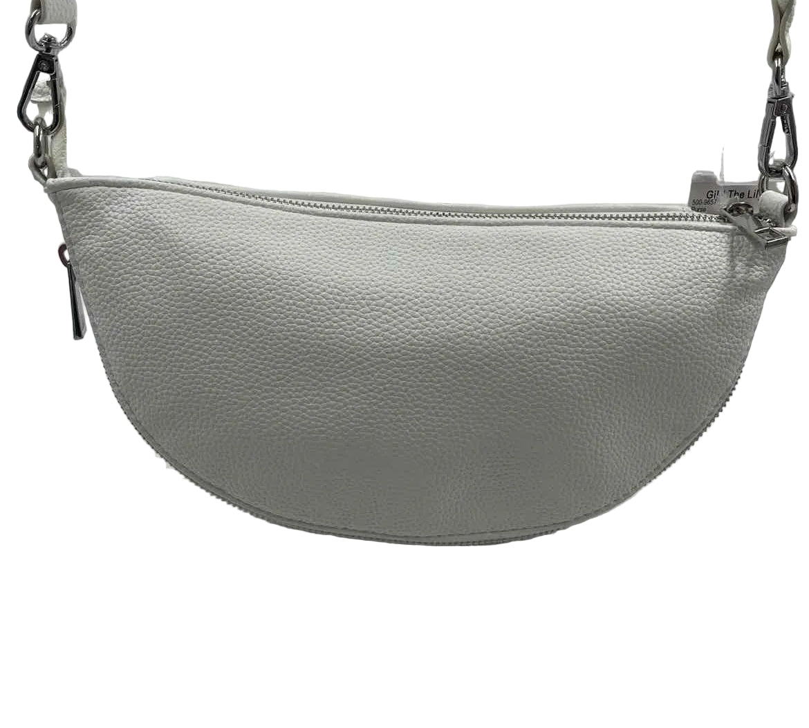 SONDRA ROBERTS White Vegan Leather Crescent Crossbody Purse
