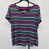 Talbots Women's Size 1XP Navy Stripe Short Sleeve Shirt
