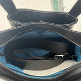 Interior KAAI Black Leather MINI PYRAMID Handled Tote w/Opt Crossbody Strap