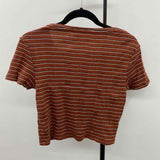American Eagle Junior's Size L Rust Stripe Short Sleeve Shirt