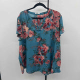 Maurice's Women's Size 2X Teal Floral Short Sleeve Shirt