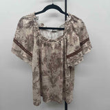 Status Women's Size XL Brown Floral Short Sleeve Shirt