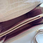 Interior ASPINAL of LONDON Tan Croc-Embossed Patent Leather MIDI MAYFAIR Satchel Purse w/Opt Crossbody