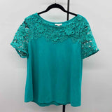 Charter Club Women's Size XL Green Lace Short Sleeve Shirt