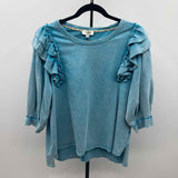 Umgee Women's Size L Turquoise Textured Long Sleeve Shirt