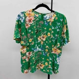 Loft Women's Size 4 Green Floral Short Sleeve Shirt