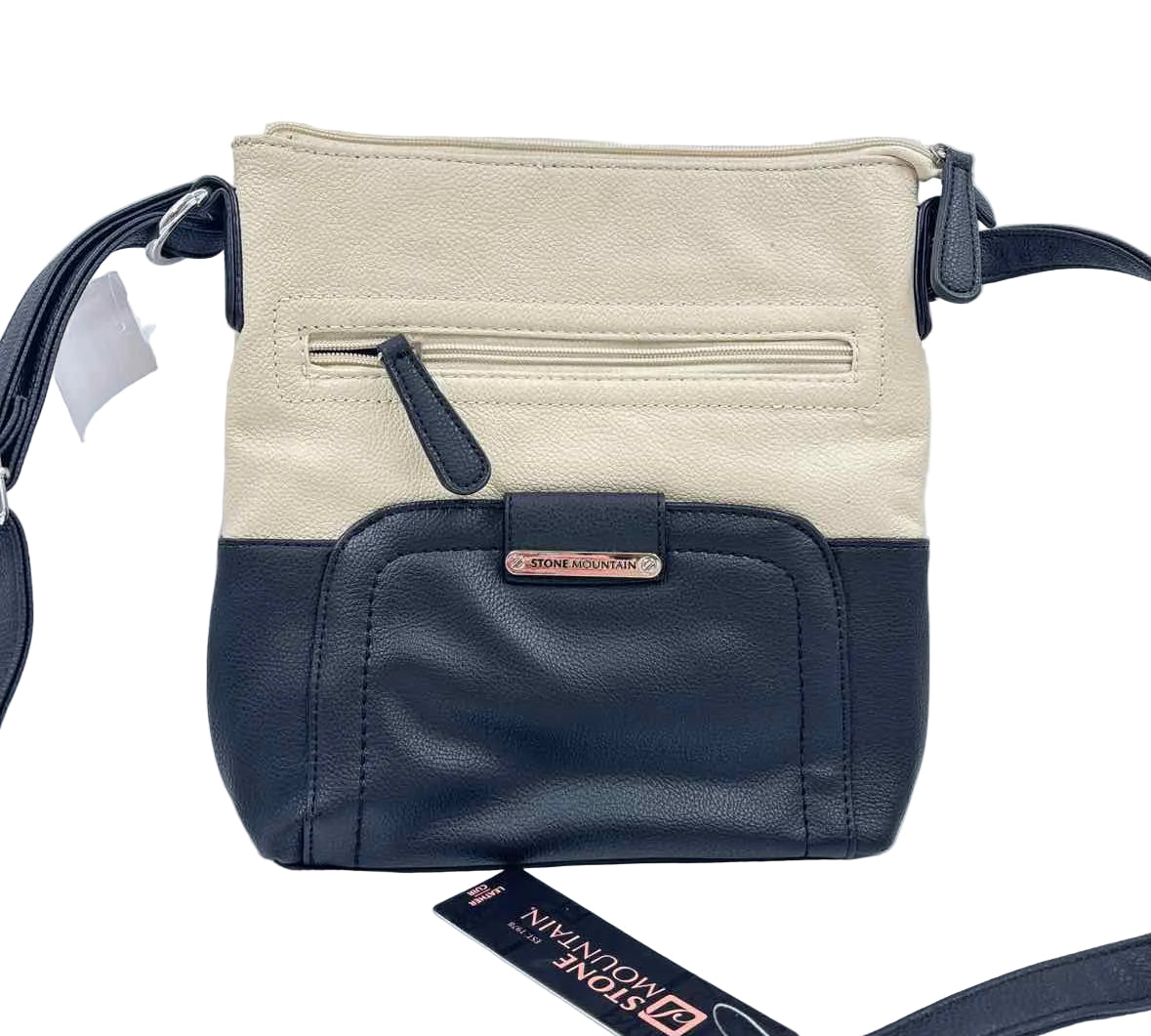 STONE MOUNTAIN Black & Ivory Leather Crossbody Purse