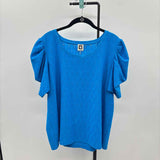 Anne Klein Women's Size XL Turquoise cutouts Short Sleeve Shirt