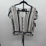by & by Women's Size XL Navy Stripe Short Sleeve Shirt
