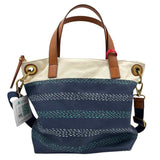 FOSSIL Navy Blue & Cream KEELY TOTE Bag Purse w/Crossbody Strap