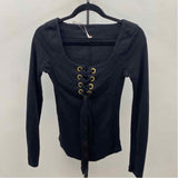 Free People Junior's Size S Black Solid Long Sleeve Shirt