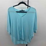 White House Black Market Women's Size M Blue Solid Short Sleeve Shirt