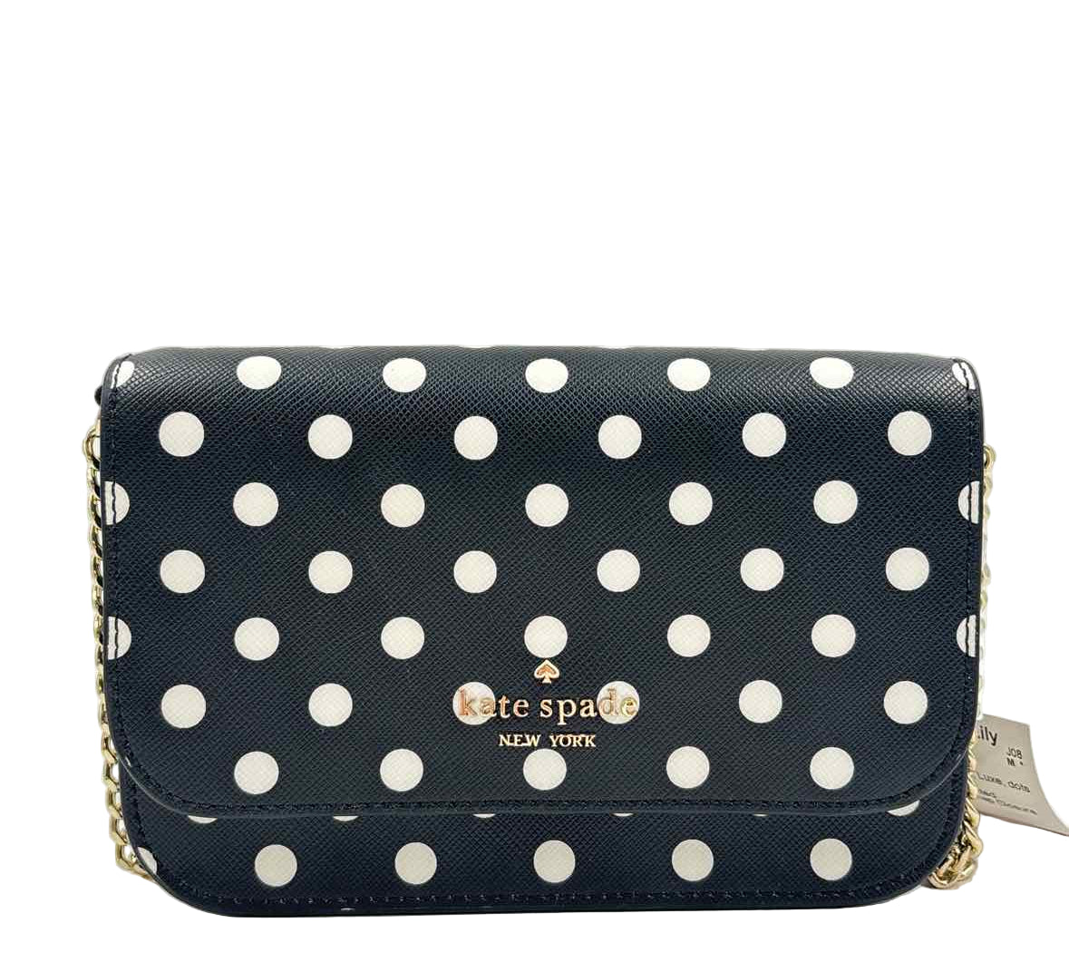 KATE SPADE Black & White CHEERS CHARMING DOT Flap-Front Crossbody Purse w/Chain Strap