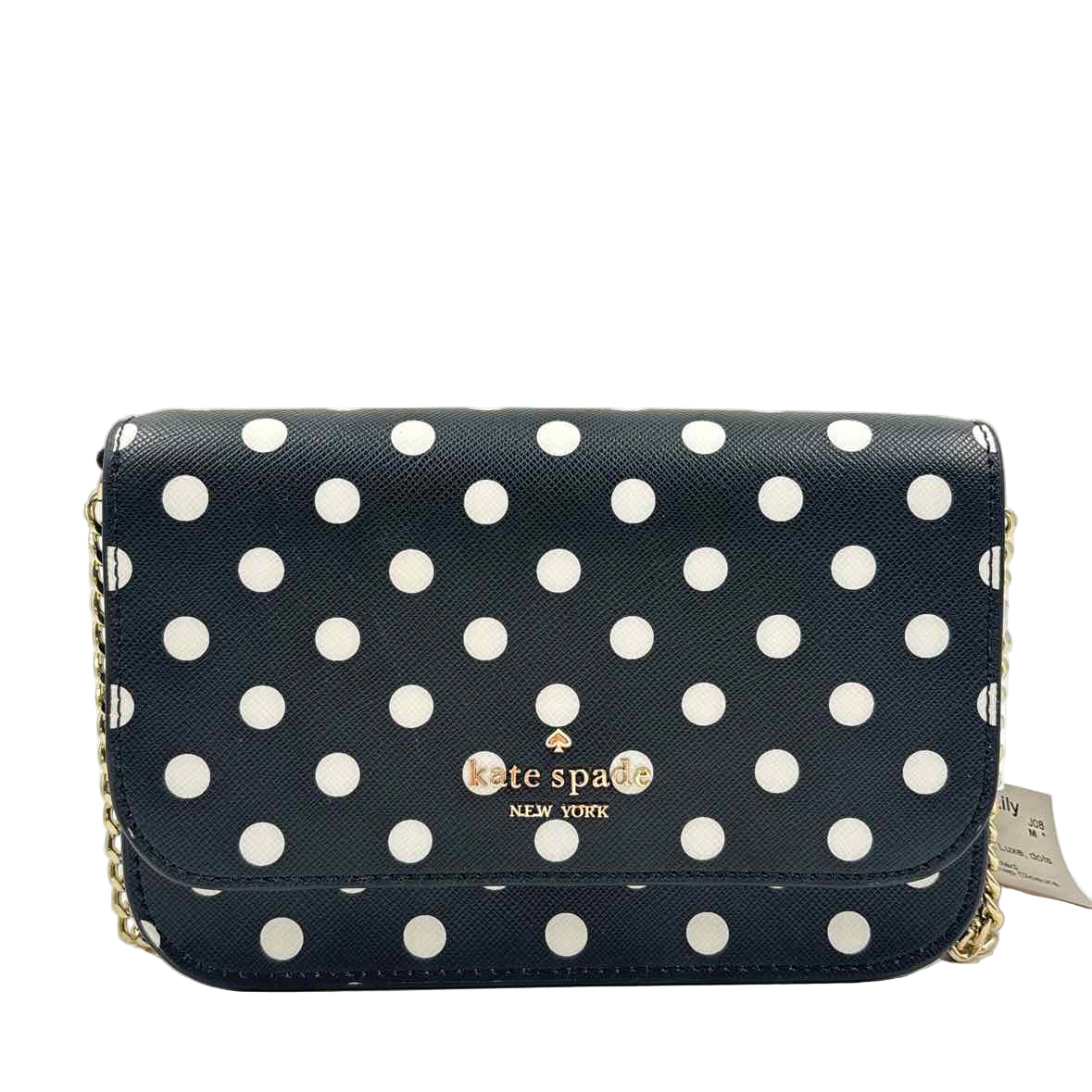 KATE SPADE Black & White CHEERS CHARMING DOT Flap-Front Crossbody Purse w/Chain Strap