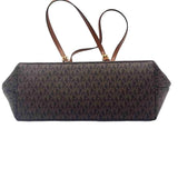 Bottom MICHAEL KORS Brown & Acorn Tan Signature JET SET Travel Medium DOUBLE POCKET Tote Bag Purse
