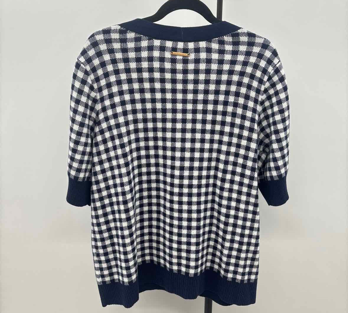 Denim & Co Women's Size 1X Navy Checkered Cardigan