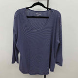 Lands End Women's Size L Navy Stripe Long Sleeve Shirt