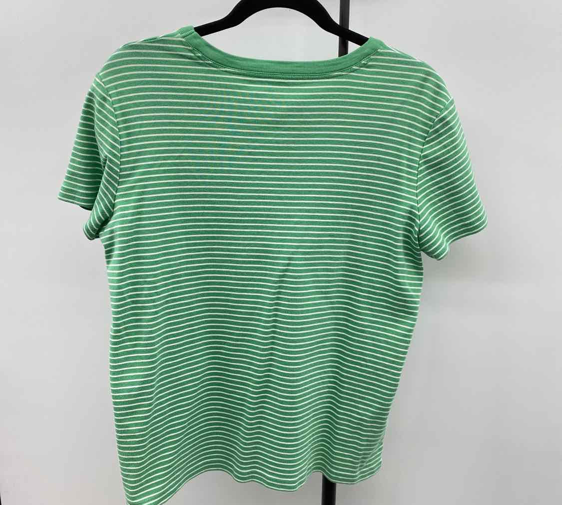 Lands End Women's Size L Green Stripe Short Sleeve Shirt