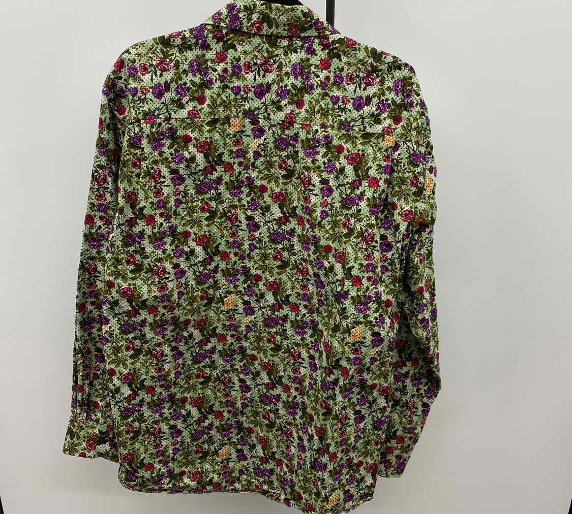 Alan Flusser Men's Size XL Green Cotton Floral Long Sleeve Shirt
