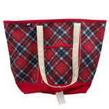 LANDS END Red & Blue Plaid Handled Canvas Tote Bag Purse