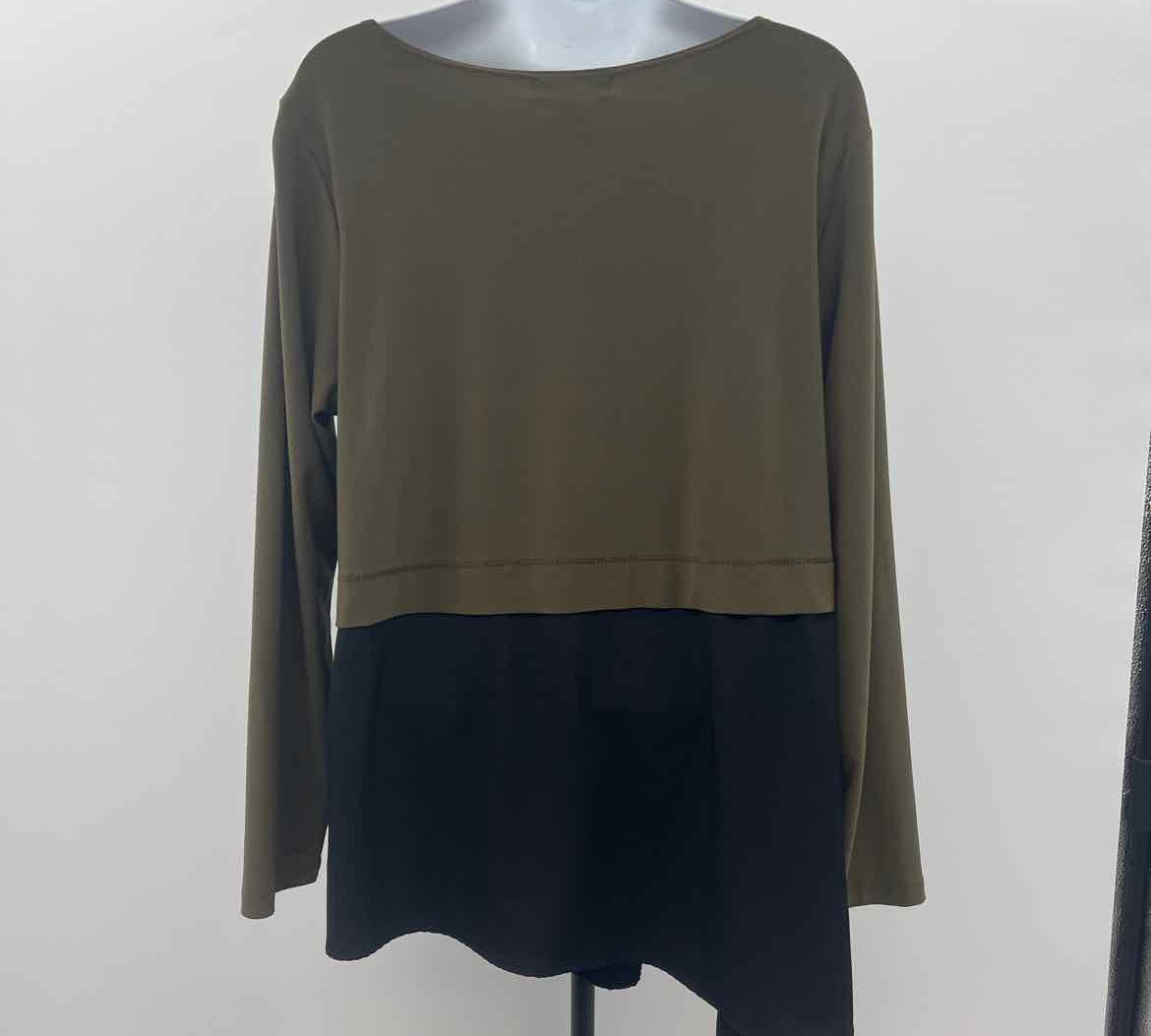 Sun Kim Women's Size L Olive Color Block Tunic