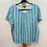 Talbots Women's Size 2X Teal ZigZag Short Sleeve Shirt