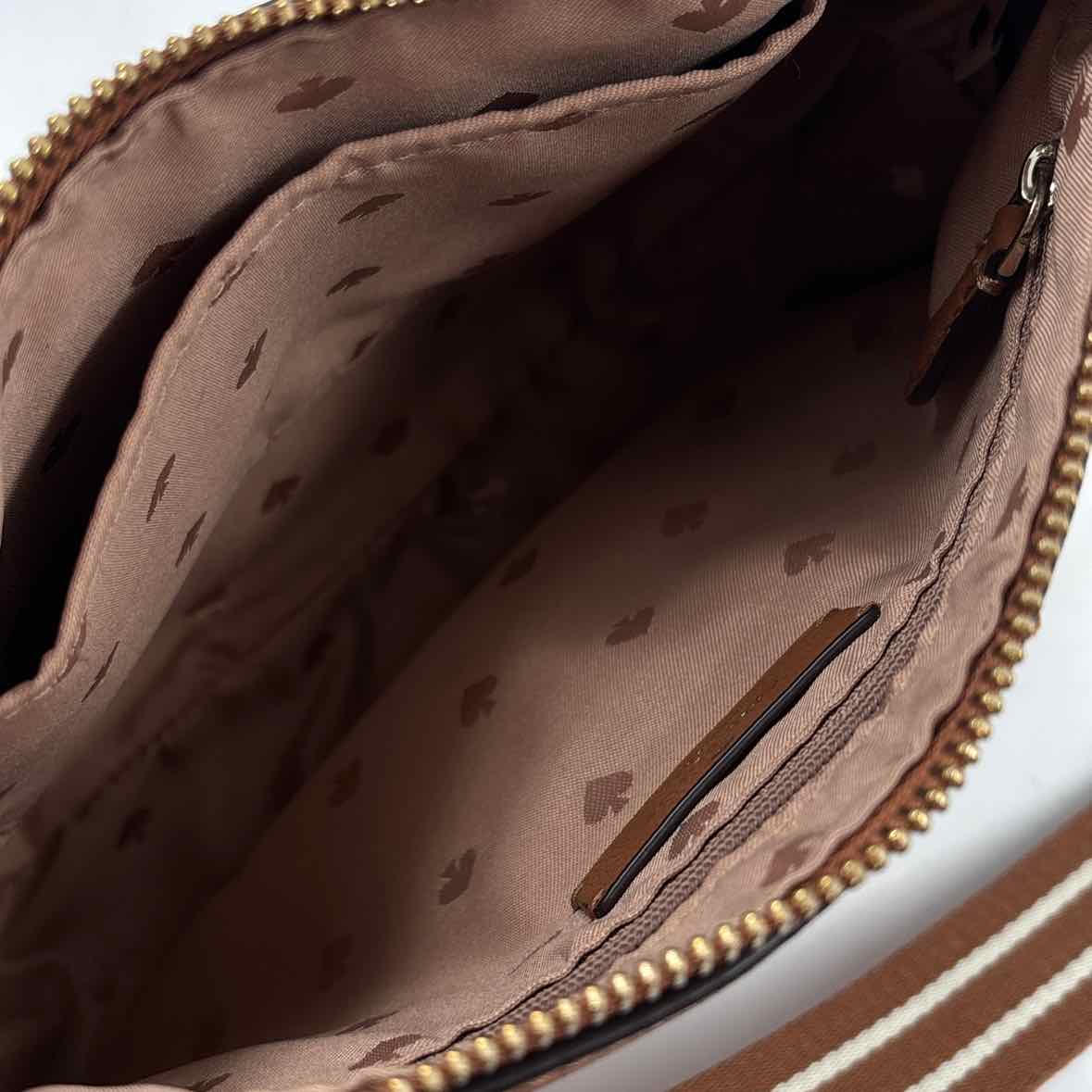 Interior KATE SPADE Brown Leather ROSIE Crossbody Purse w/Cream & Brown Guitar Strap