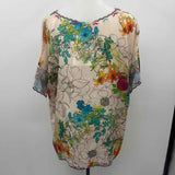 Johnny Was Women's Size M Cream Floral Short Sleeve Shirt