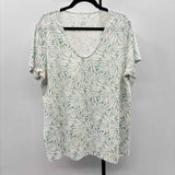 purejill Women's Size XL White Leaves Short Sleeve Shirt