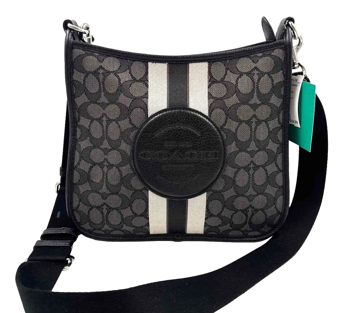 COACH Black & Gray Signature C Jacquard DEMPSEY FILE BAG Crossbody Purse