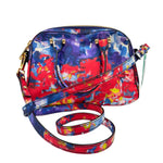 Back MILLY Red Blue Yellow Multi Watercolor Leather Handled Satchel Purse w/Crossbody