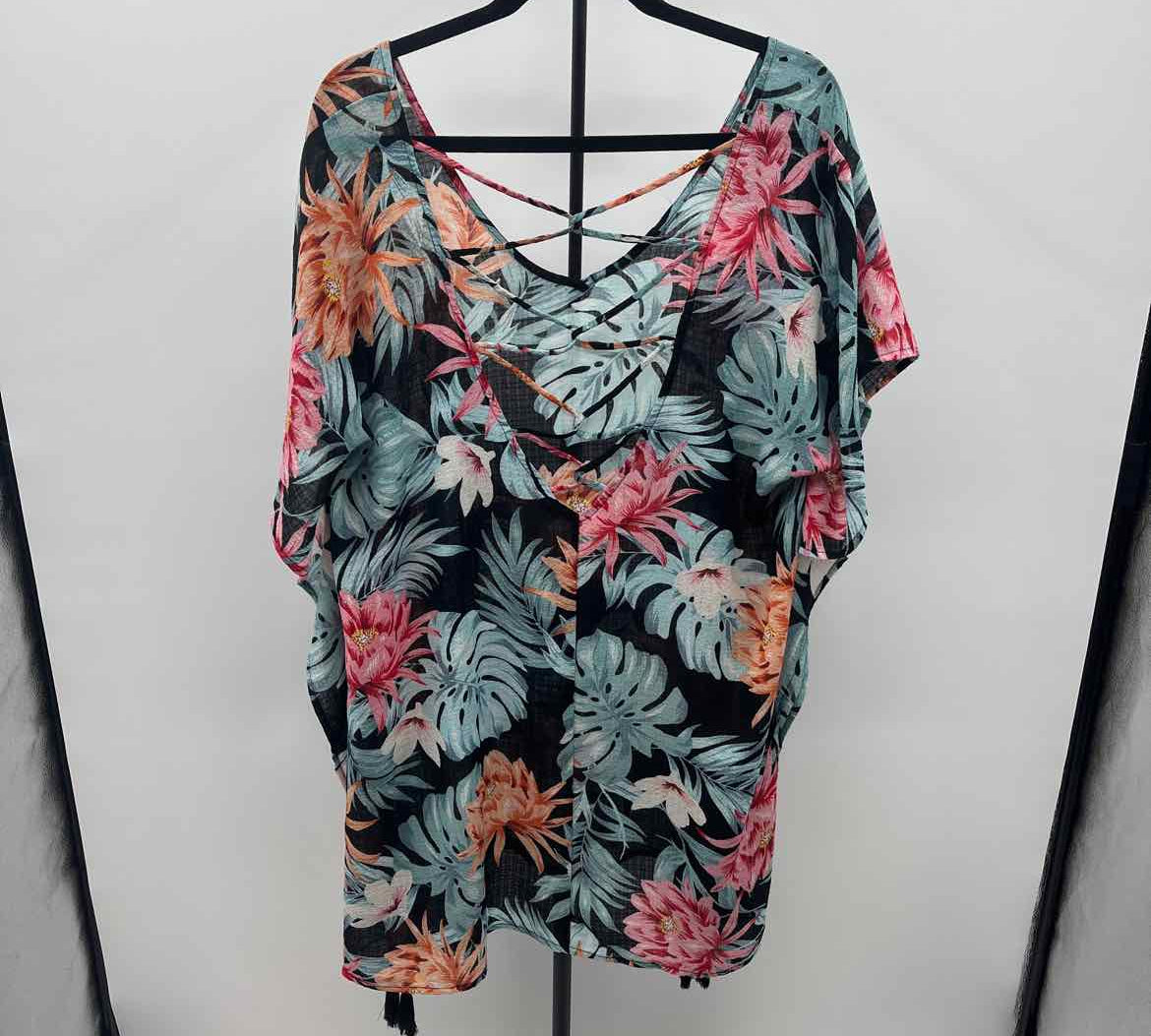 Kona Sol Women's Size 1X Black Floral Coverup