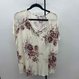 Maurice's Women's Size 1X Ivory Floral Short Sleeve Shirt