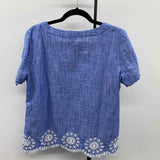 Talbots Women's Size M Blue Embroidered Short Sleeve Shirt
