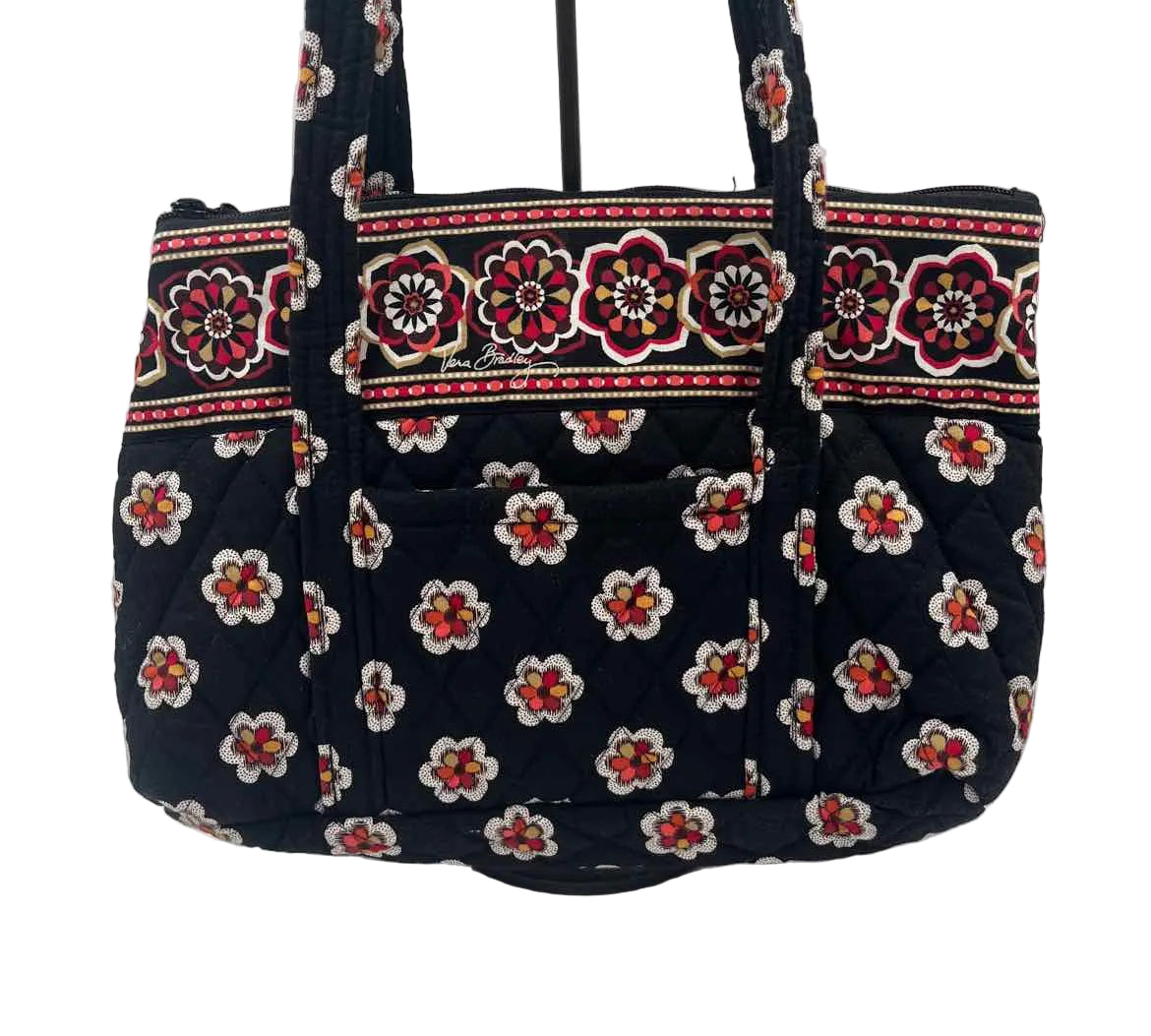 VERA BRADLEY Quilted Black, White & Red Floral PIROUETTE Shoulder Bag Purse