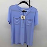 Anne Klein Women's Size L Light Blue Solid Short Sleeve Shirt