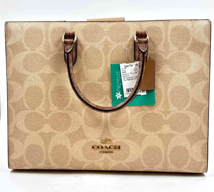 COACH Tan & Brown Signature C MAGGIE Laptop Tote