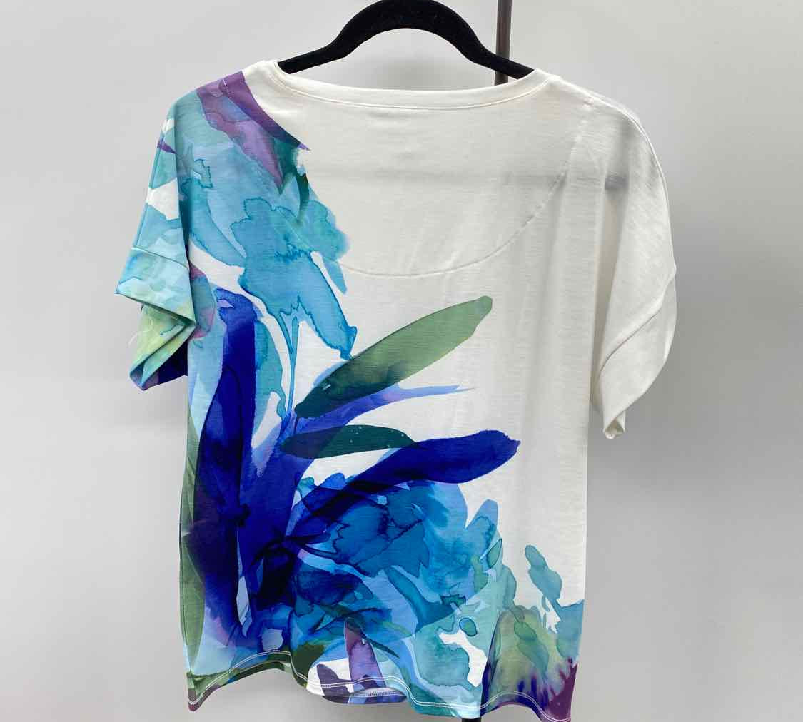 Chico's Women's Size M White Floral Short Sleeve Shirt