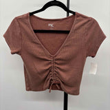 PAC Cares Women's Size S Brown Ribbed Short Sleeve Shirt